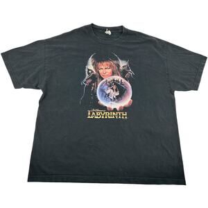 Vintage Mens Black Jim Henson's Labyrinth Bowie Movie Poster Graphic T Shirt 2XL